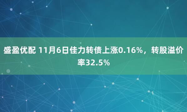 盛盈优配 11月6日佳力转债上涨0.16%，转股溢价率32.5%